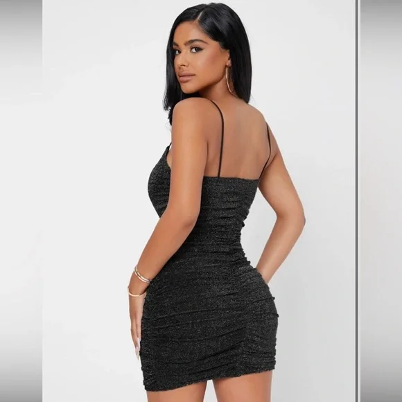 Fashion Nova Black glitter body chon dress xxs